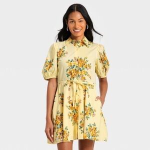 NWT Women's Balloon Short Sleeve Mini
Shirtdress - A New Day™ Yellow Floral